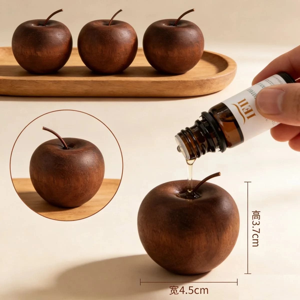 Diffusore in Legno a Forma di Mela per Oli Essenziali, Diffusore di Fragranze per Aromaterapia, Decorazione per Casa, Bagno e Auto