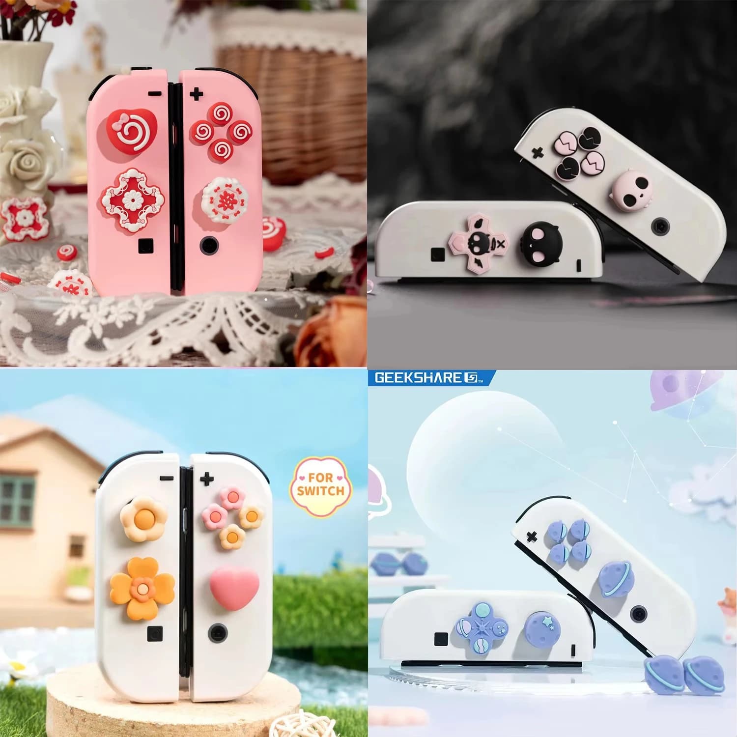 D-pad pulsante di direzione trasversale ABXY Key Sticker Joystick Thumb Stick Grip Cap Cover per Nintendo Switch Oled NS Joy-con Skin Case