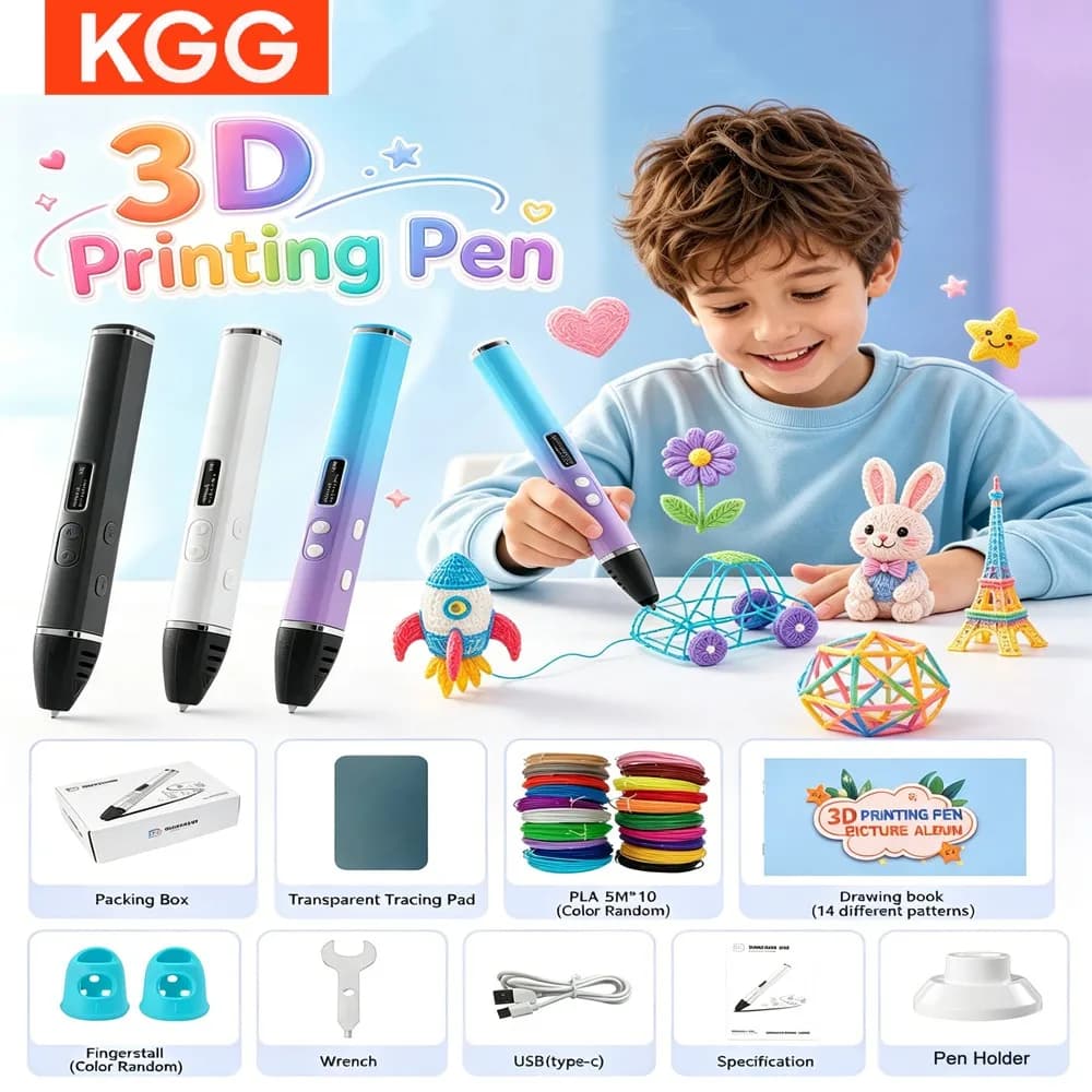 3D Printing Pen OLED Display Adjustable Temperature Fast Extrusion Equipped with PLA Filament DIY Art Craft Tool Gift for Kids