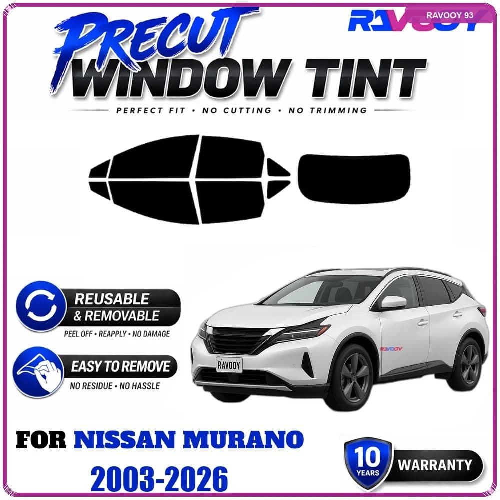 RAVOOY Precut Window Tint, Reusable Removable EPU Film, Custom Fit for Nissan Murano 2003-2026, UV Heat Protection
