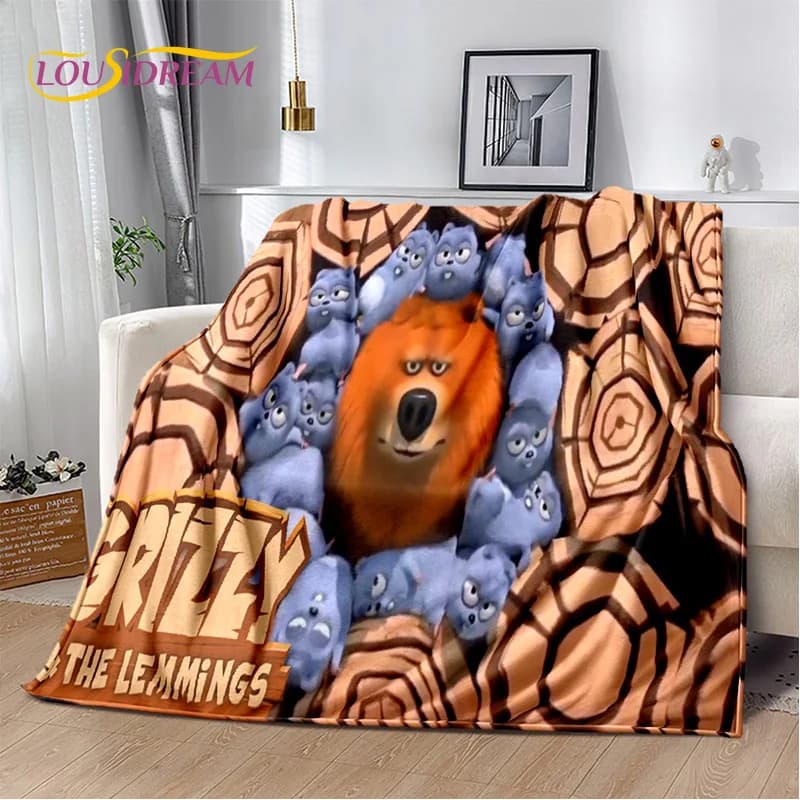 Coperta 3D Cartoon Grizzy e The Lemmings, morbida coperta per la casa, camera da letto, divano letto, picnic, viaggio, ufficio, coperta per bambini