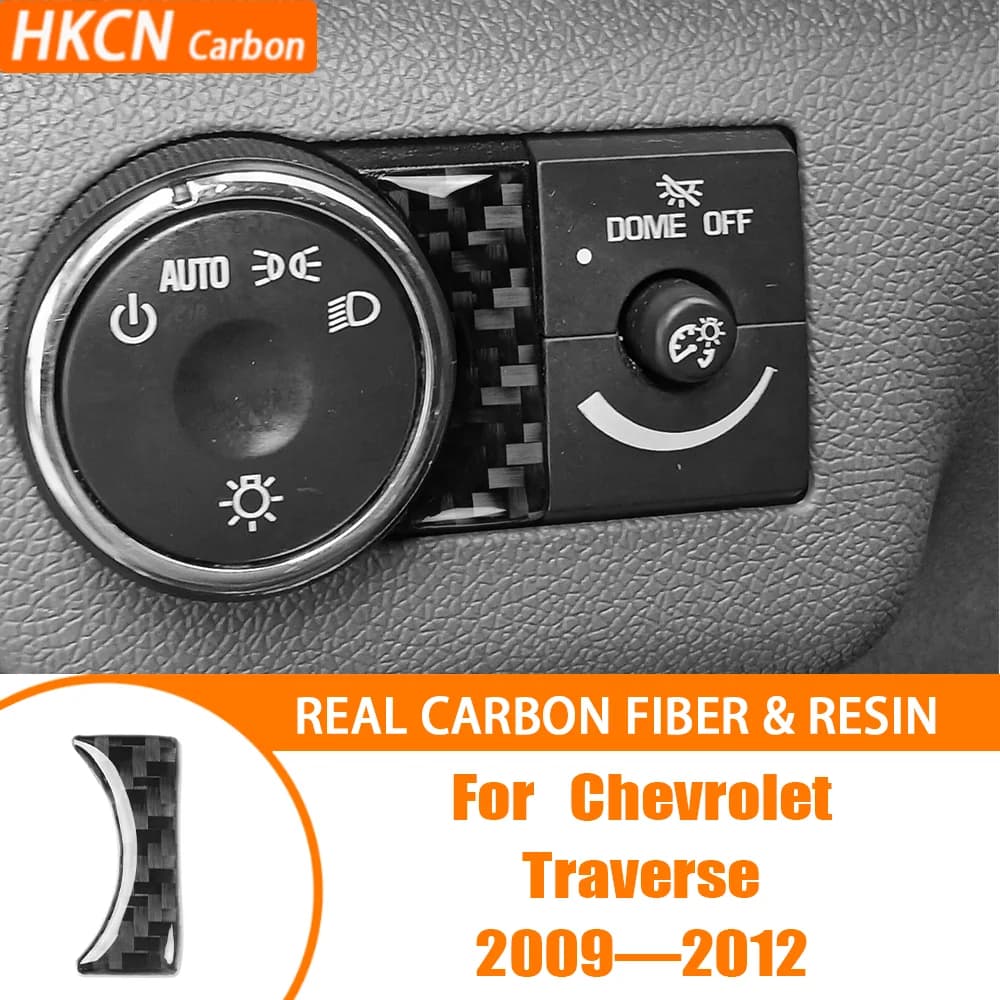 Accessori interni per auto Pannello pulsanti interruttore di controllo fari Adesivo rivestimento in fibra di carbonio per Chevrolet Traverse 2009—2012