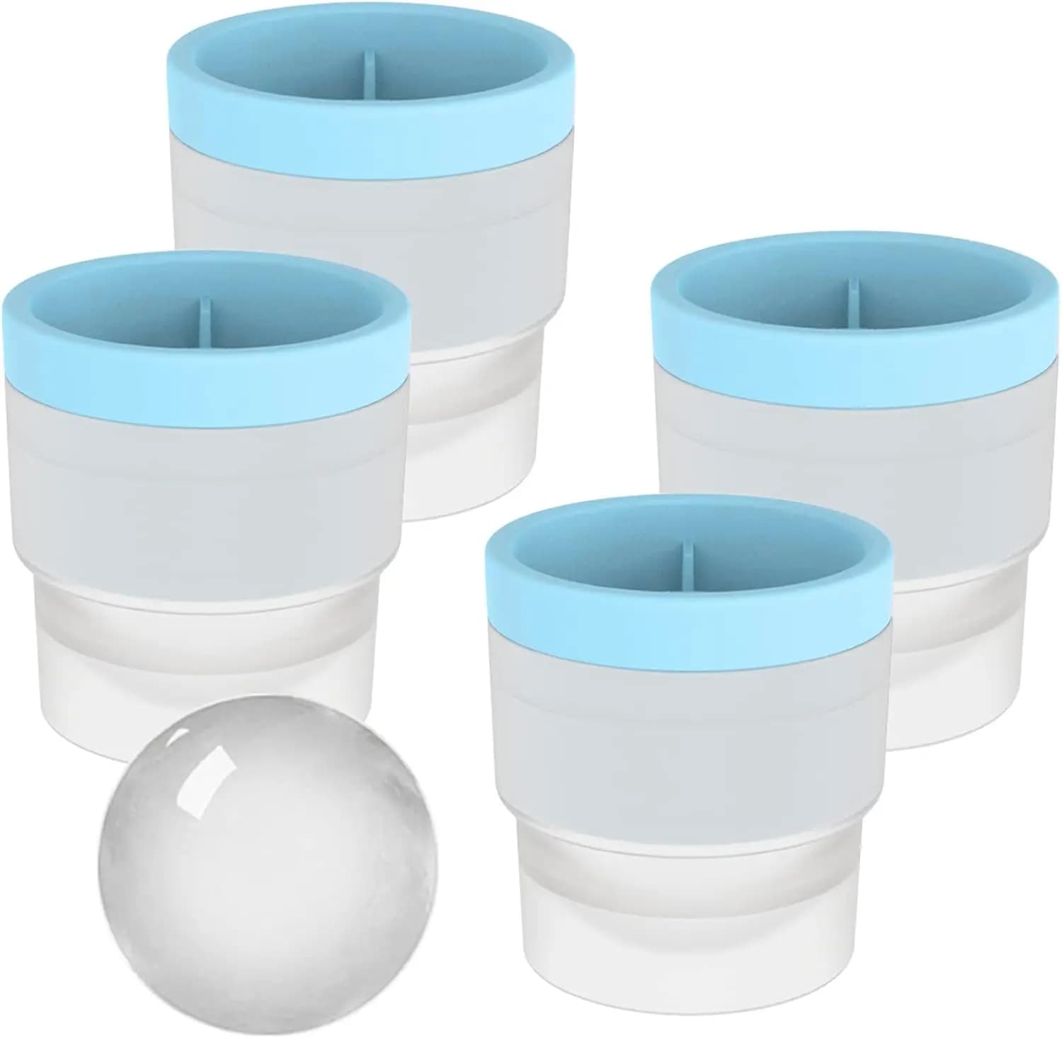 Set di 4 Stampi per Sfere di Ghiaccio Blu, Cubetti di Ghiaccio Rotondi da 2,4 Pollici per Whisky e Cocktail