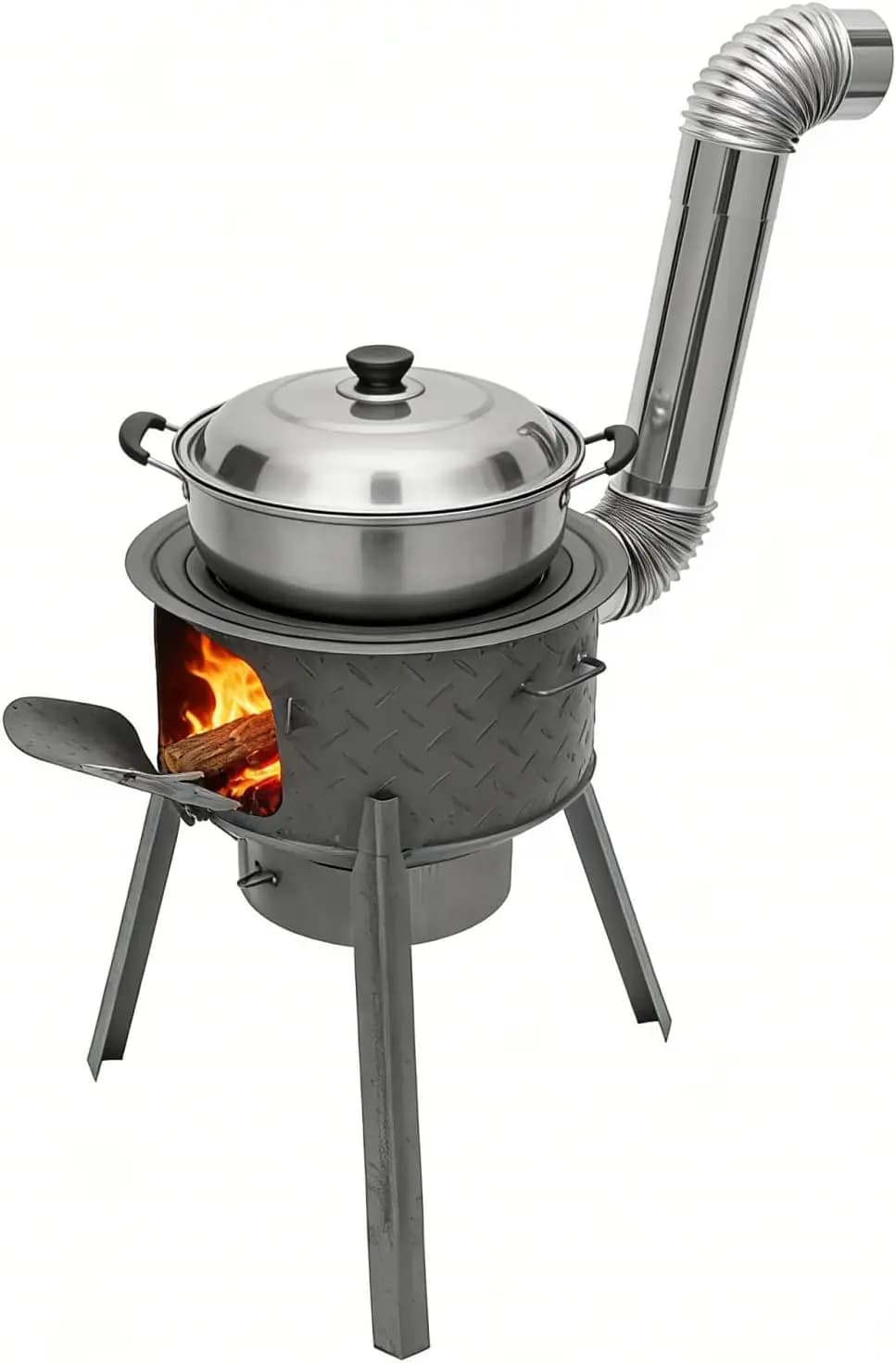 Portable Wood Burning Rocket Stove for Camping and Hiking - 17 Inch Outdoor Cooking Stove with Removable Iron Firebox, Grill Rac