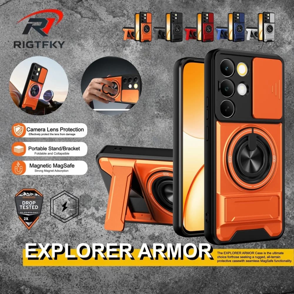 Custodia Protettiva Antiurto con Supporto Magnetico e Protezione Fotocamera Scorrevole per VIVO V29 Pro V70 FE V50 V50E V60 Lite 5G