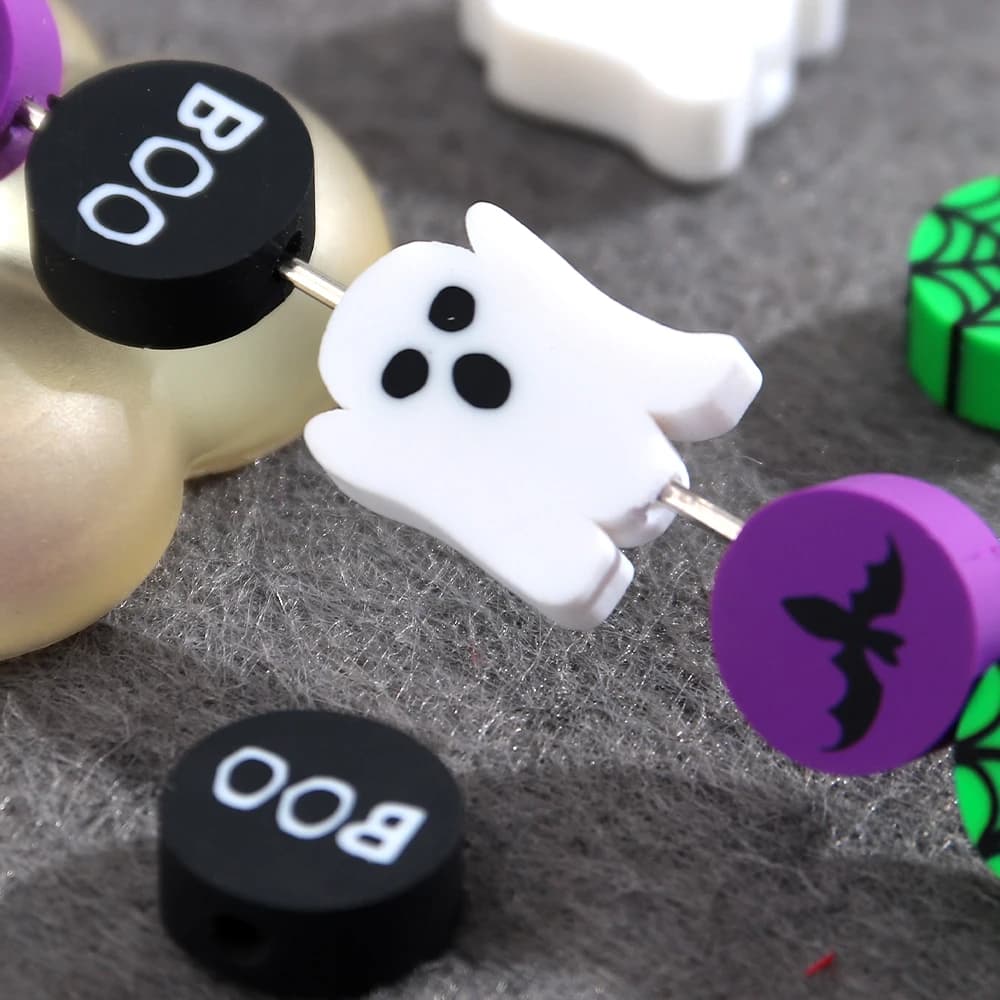 10pcs/lot Halloween Ghost Bat Spider Web Bead Polymer Clay Loose Beads for DIY Jewelry Making Keychain Accessories Decor Craft