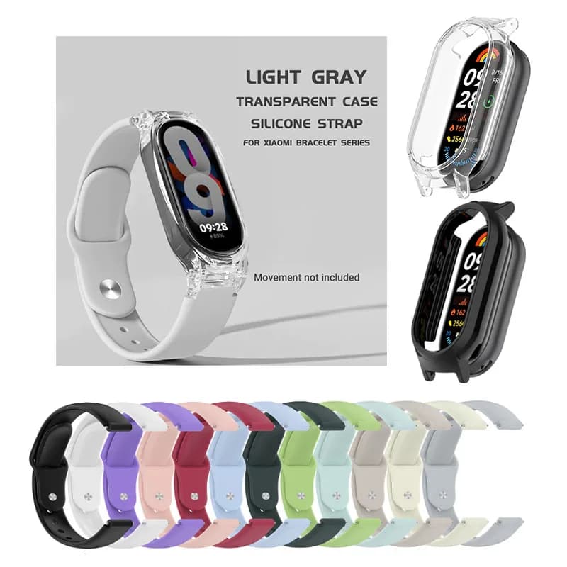 Cinturini in silicone morbido 2in1 + custodia per Xiaomi Miband 10/9/8 NFC Versione ceramica Bracciale sportivo Cover Braccialetti di ricambio