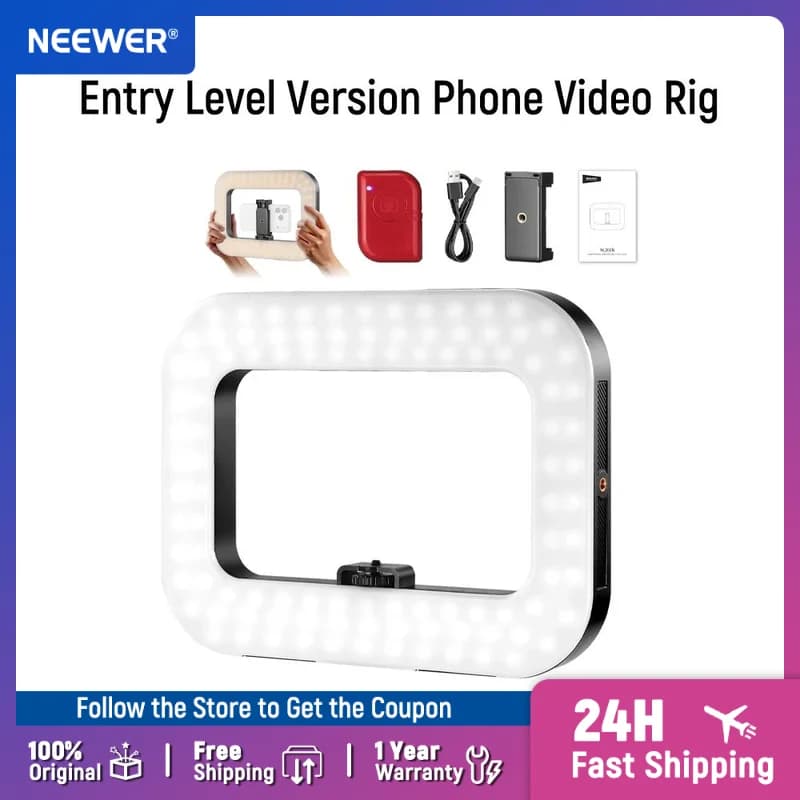 NEEWER Versione entry level Telefono Video Rig 3 Scarpe fredde/5200mAh Batteria/CRI80+ con anello luminoso quadrato LED bicolore da 20W