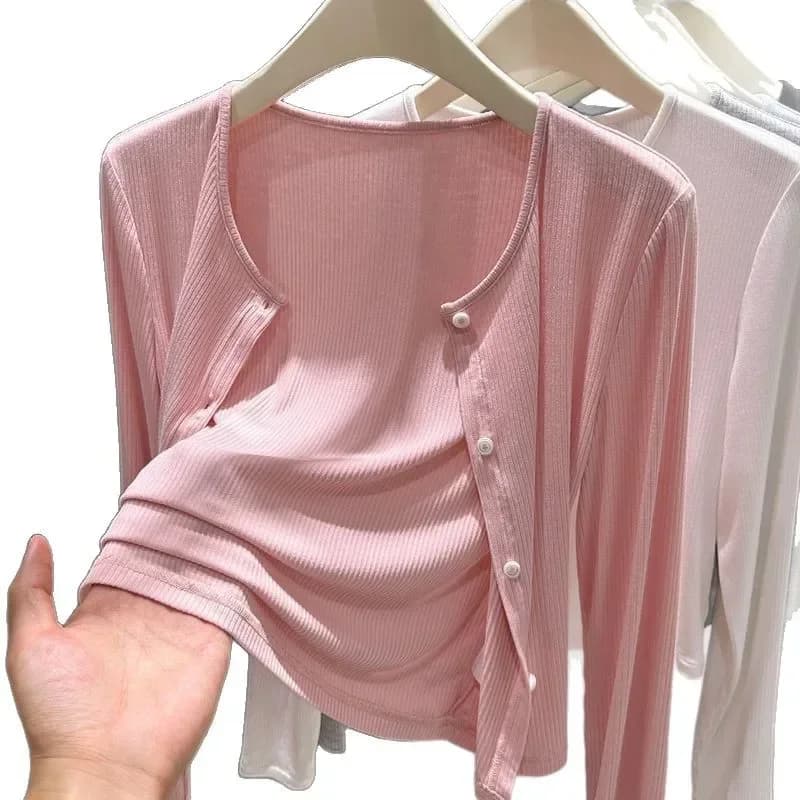 Nuovo Cardigan Estivo da Donna in Maglia Grigio Chiaro, Leggero, Protezione Solare, Girocollo, Giacca Corta Copricostume