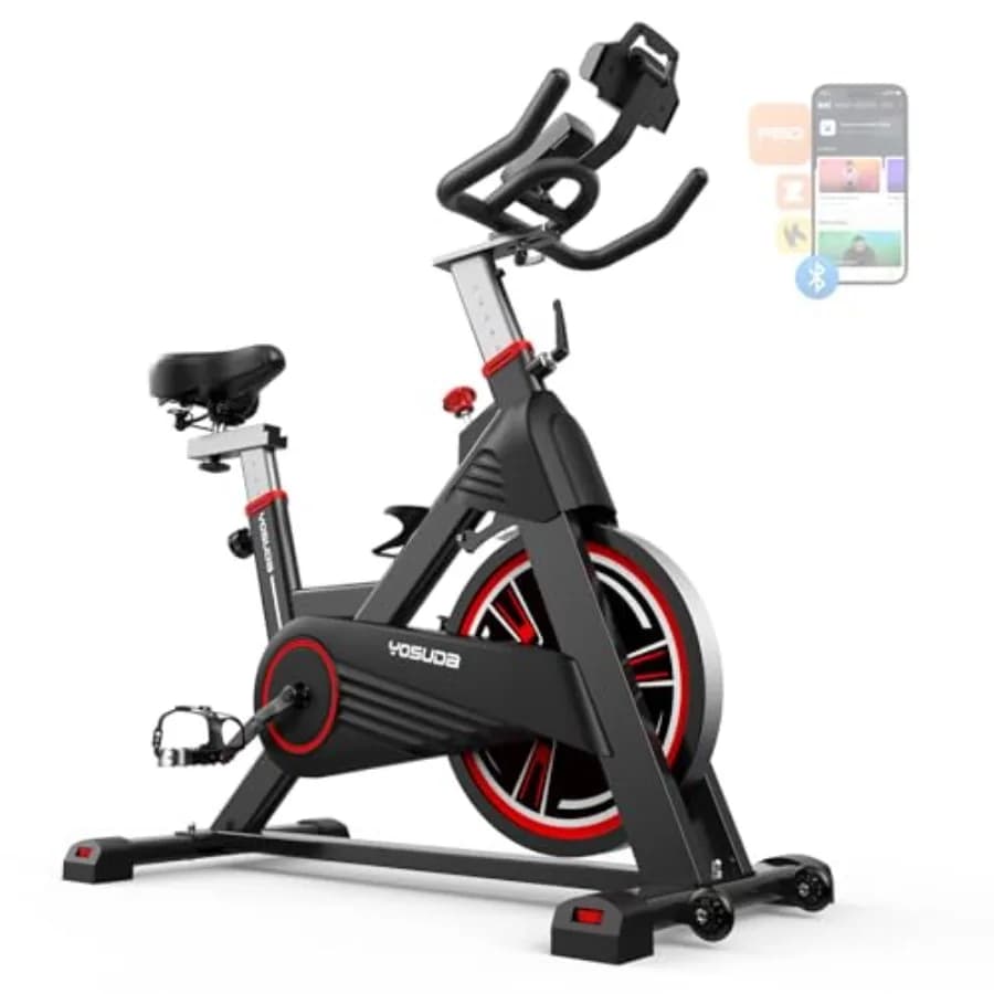 Cyclette da Interno per Casa con Resistenza Magnetica 350 libbre, Volano da 45 libbre, Telaio Nero, Supporto Tablet Connesso all'App, Regolabile