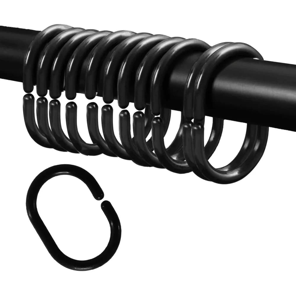 C-Shape Shower Curtain Hooks and Rings Set for Bathroom and Window Curtains (12 Pack)