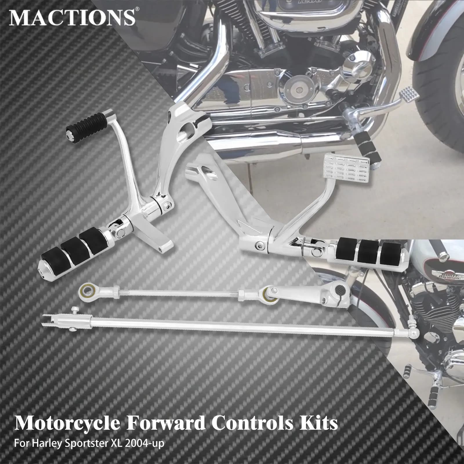 Kit di comandi in avanti per moto kit di collegamenti per pioli poggiapiedi Set di leve per Harley Sportster Iron XL883 1200 48 72 Custom 04-Up Chrome