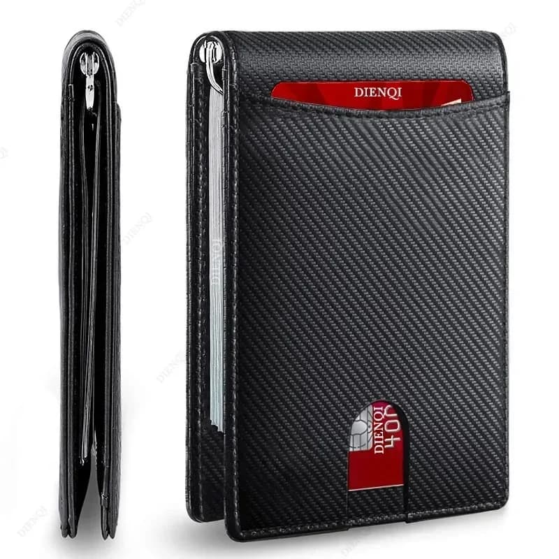 Porta carte di credito RFID Portafoglio sottile da uomo Fermasoldi in pelle microfibra Sottile bifold Walet Vallet Borsa per soldi Portafoglio intelligente per uomo