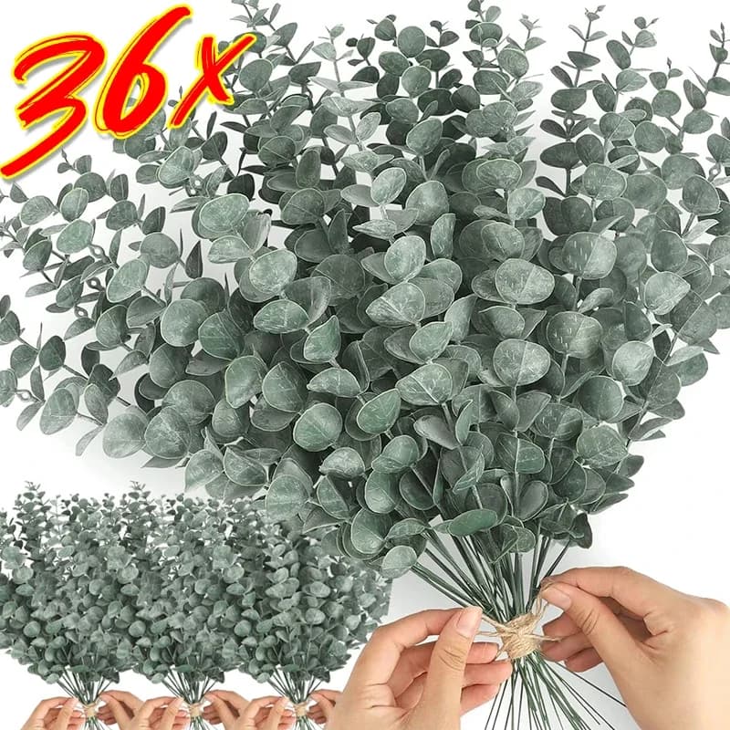 Artificial eucalyptus copper green fake eucalyptus leaves Plants Bouquet of flowers Wedding Christmas party decorations Wholesale