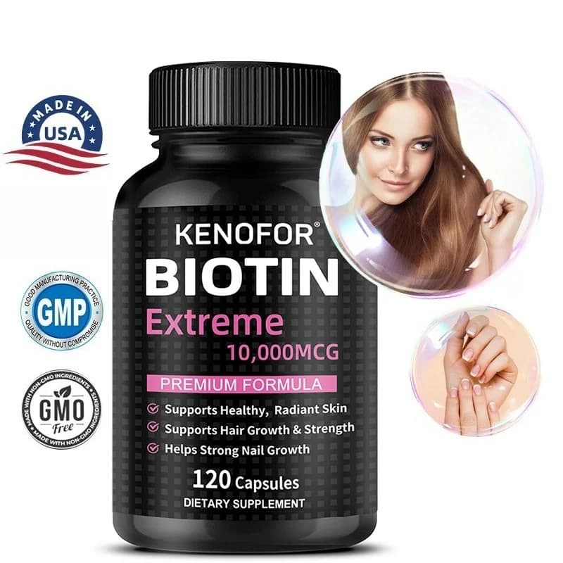 Biotina 10.000MCG Extra Strength 120 capsule vegetariane, capsule di biotina per pelle sana, capelli e unghie per uomini e donne