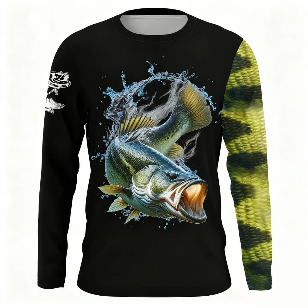 Men's Long Sleeved Fishing Championship T-shirt with Outdoor Fashion Printing Top for Breathable Fishing Clothing