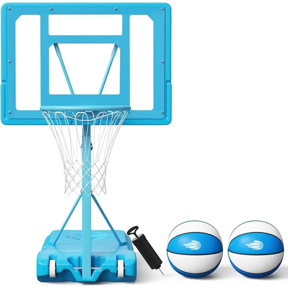 Canestro da Basket Portatile e Regolabile per Divertimento a Bordo Piscina - 2 Palloni e Gonfiatore per Tutte le Età