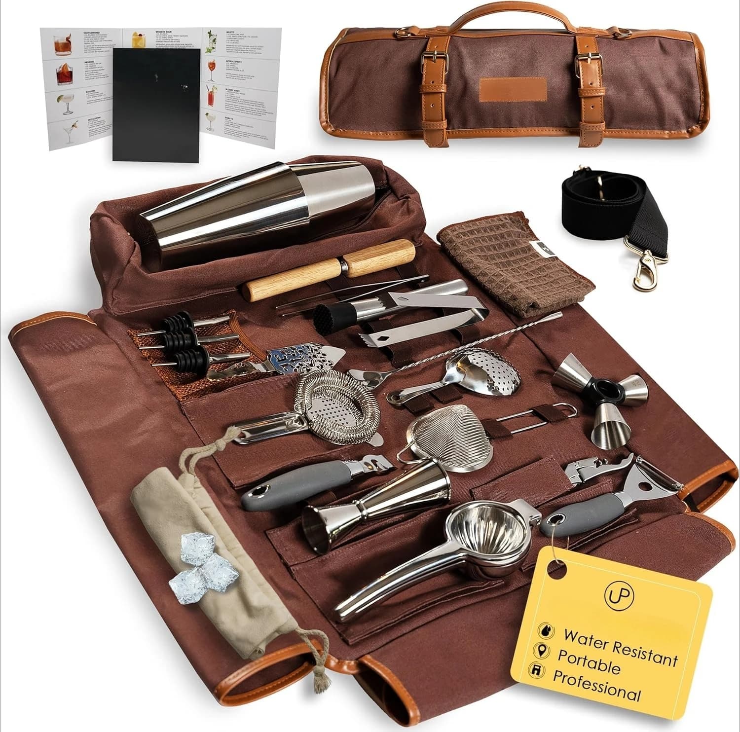 Borsa da viaggio per kit da barista con set shaker per cocktail | Set bar portatile per mixologia Bartending con shaker Boston da 18/28 once | Vendita calda