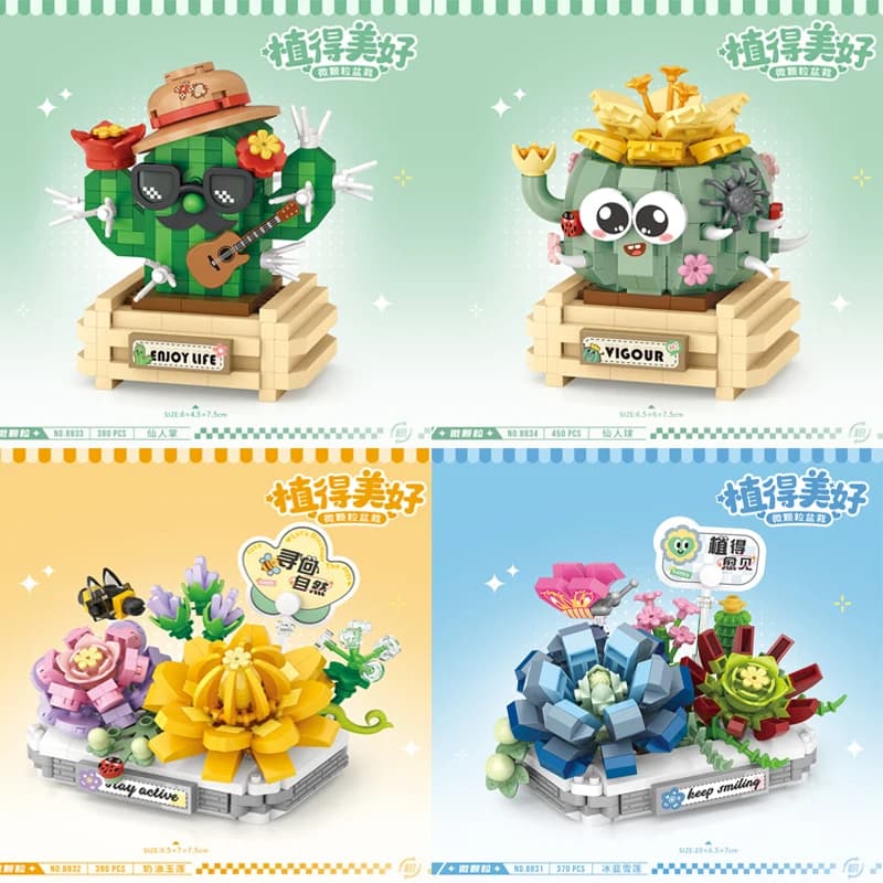 Mini Building Block Toys Creative Cactus Succulent Pot Plant Assembling Brick Adult Children Assembly Toys Gift House Decorations