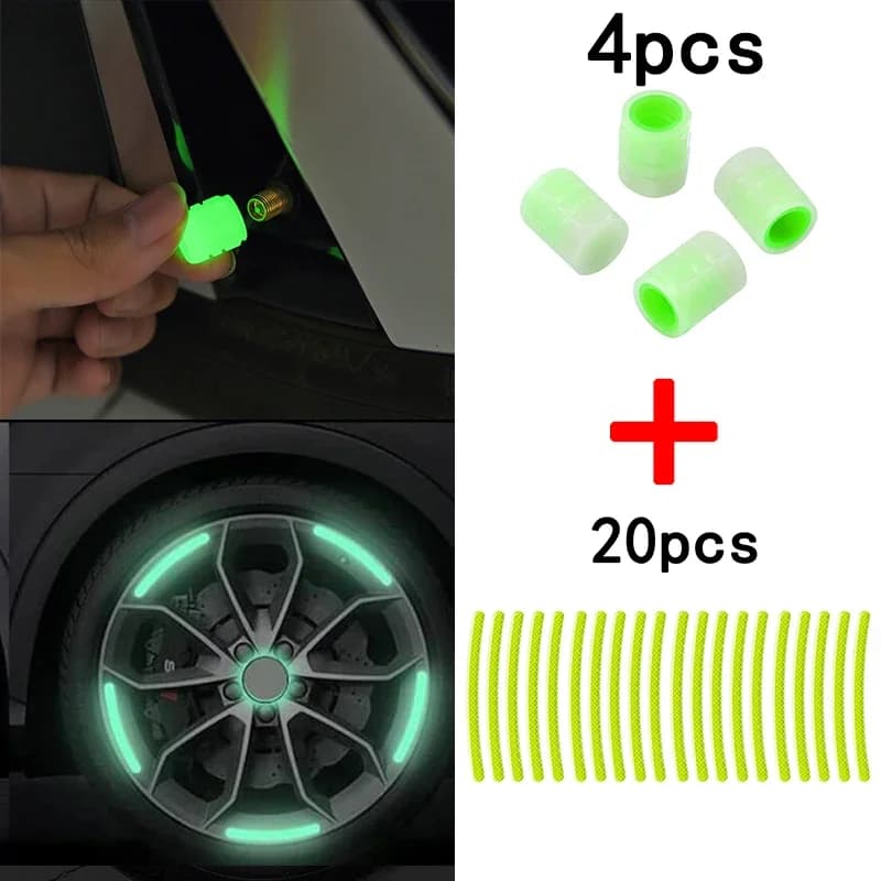 Adesivi riflettenti per ruote auto Cappucci valvole luminosi Fluorescente Ruota per bicicletta per moto Styling Mozzo per pneumatici Accessori universali