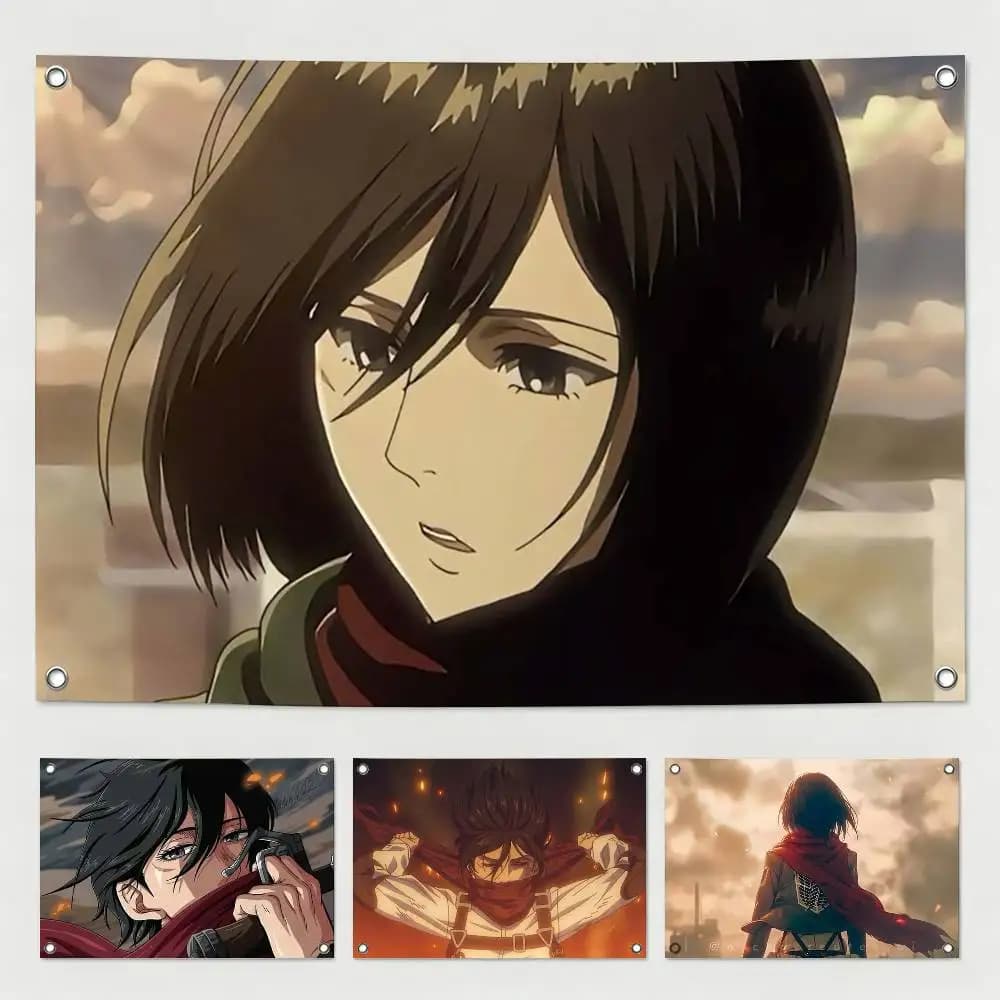 A-Attack on Titan Mikasa Ackerman Flags Wall Hanging Tapestry Outdoor Garage Room Decorative flag Background Blanket