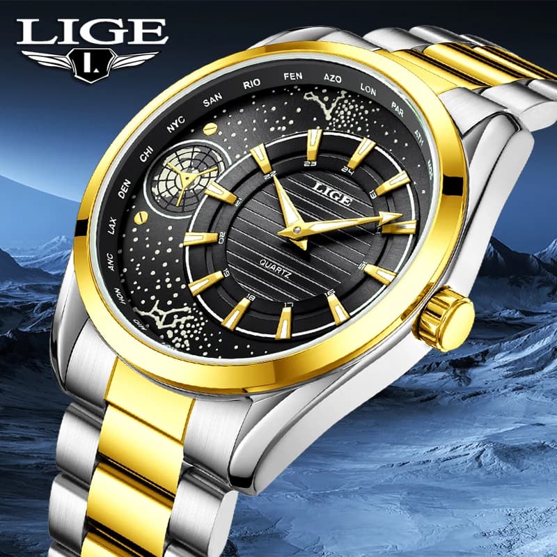 LIGE 2026 Men's Luxury Watches, Fashion Casual Quartz Wrist Watch, 30M Waterproof, Stainless Steel, Men's Watch for Business, Gift, Reloj