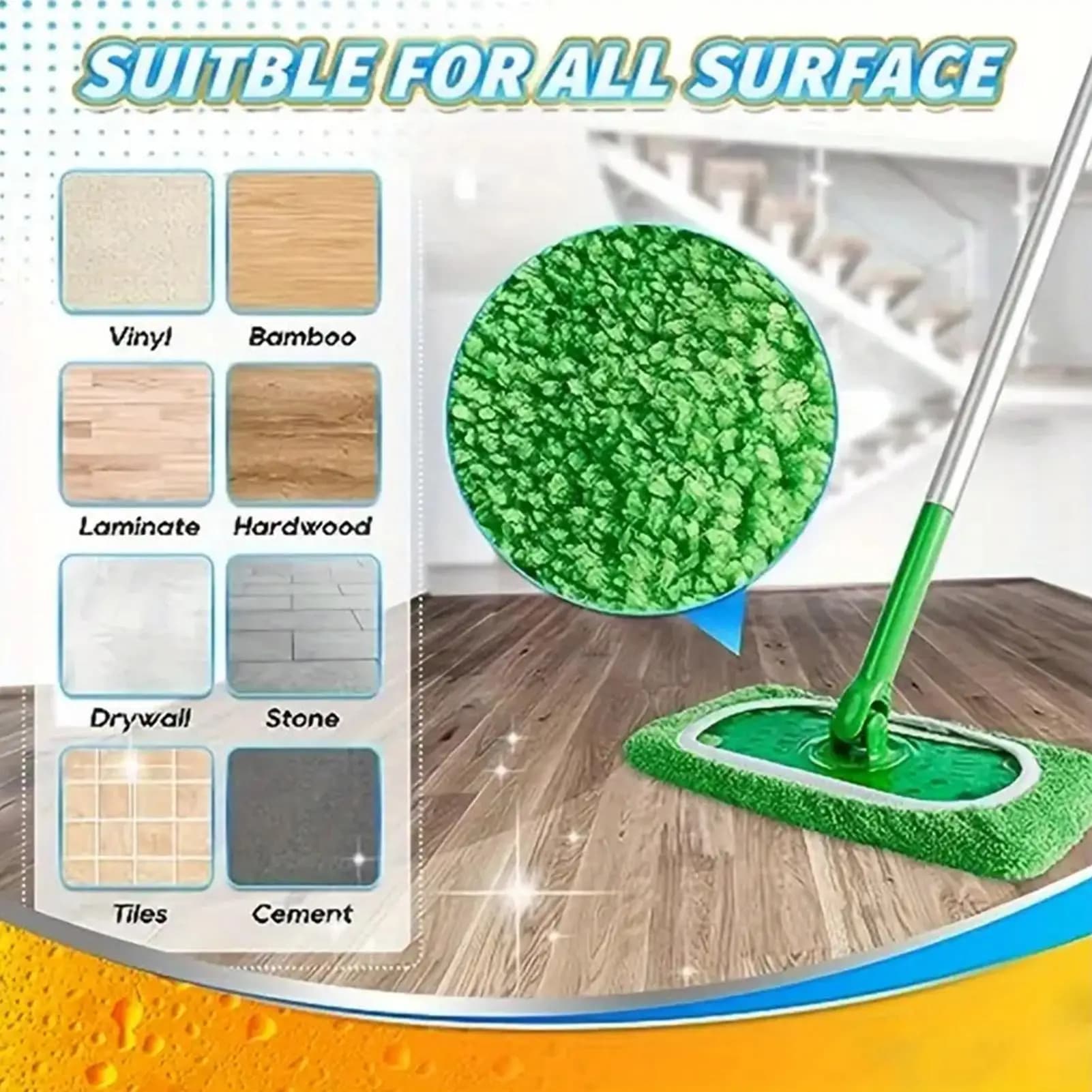 Panno per mocio in microfibra spugna assorbente di ricambio riutilizzabile adatto per mocio piatto accessori per la casa bagno verde