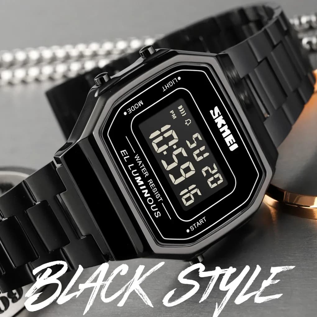 SKMEI 1647 Casual Simple Mens orologi da polso cinturino in acciaio inossidabile orologio impermeabile da uomo reloj hombre Retro LED orologi da uomo digitali