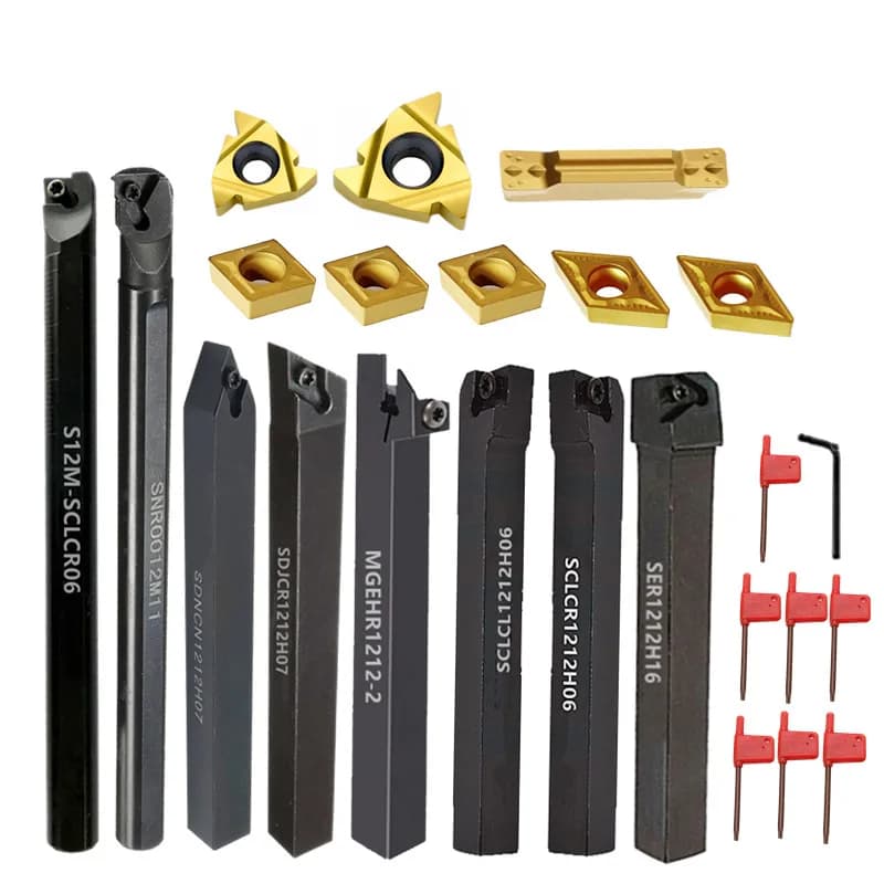 8Sets of 8MM 10MM 12MM 16MM CNC Lathe Turning Tool Holder Boring Bar with Applicable Inserts Wrenches Set for Turning Threading