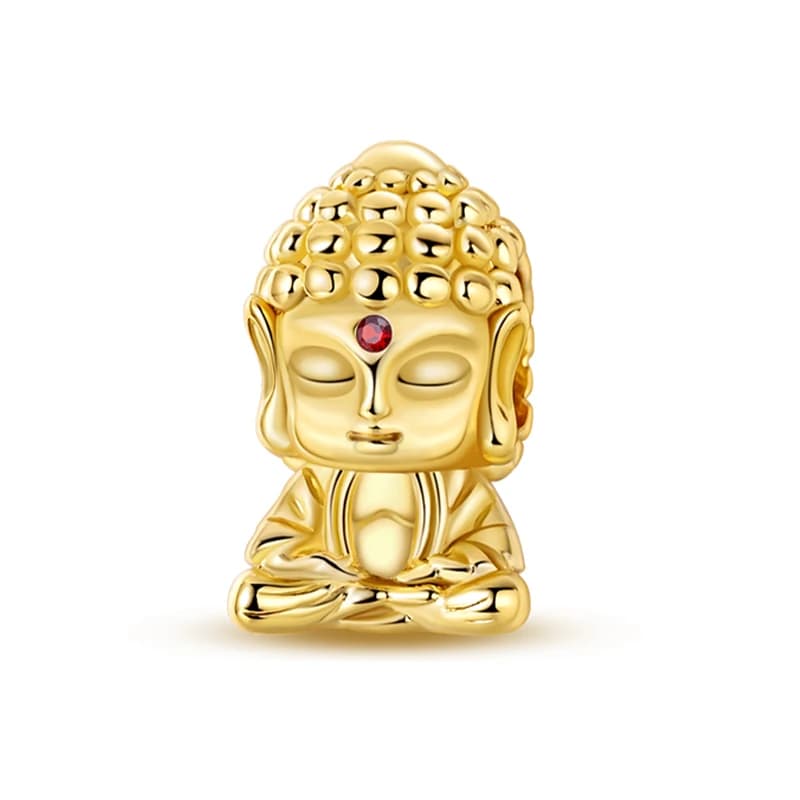 Ciondolo in Argento Sterling 925 con Zirconi CZ, Buddha Tathagata Dorato, Compatibile con Bracciali Originali, Regalo DIY per Donna