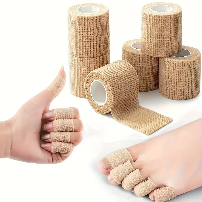 5 rotoli di benda adesiva medica elastica traspirante sportiva nastro autoadesivo beige avvolgente nastro per dita per polso caviglia di primo soccorso