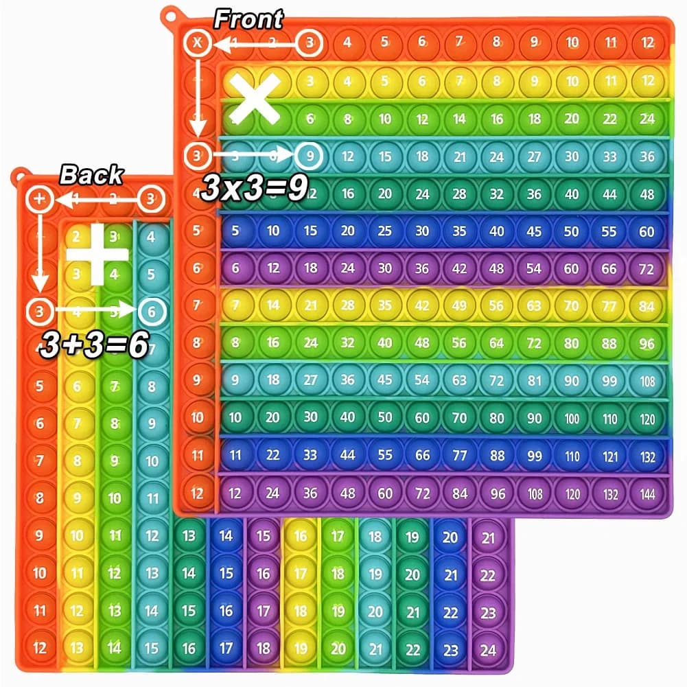 Giochi di moltiplicazione Grafico di aggiunta Giocattoli pop Fidget, 12x12 e 12+12 volte Attività di pratica matematica da tavolo, Giocattoli educativi Montessori
