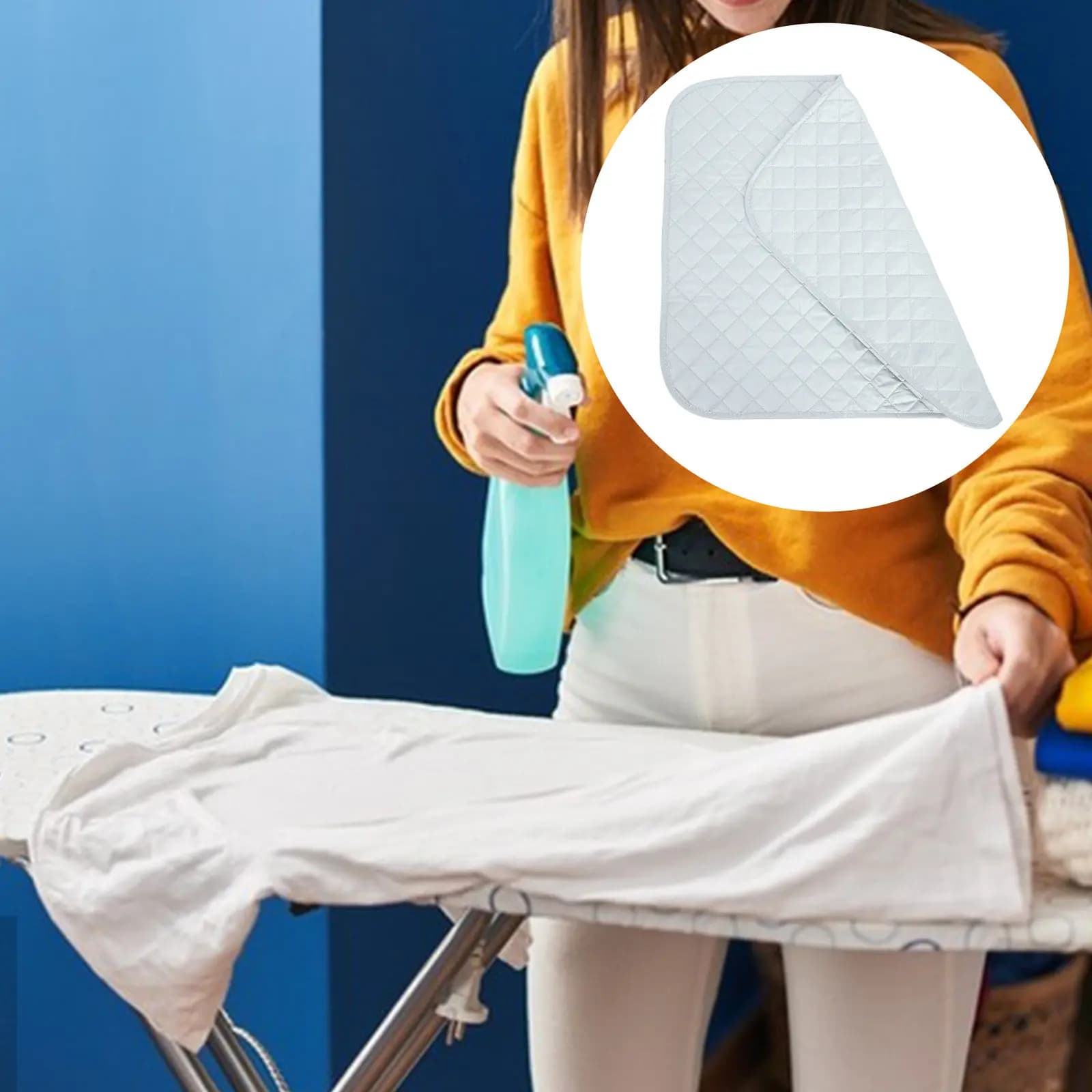 Tappetino da Stiro in Puro Cotone Resistente al Calore Antiscivolo 59x55cm Pieghevole Portatile Essenziale per Lavanderia e Viaggi