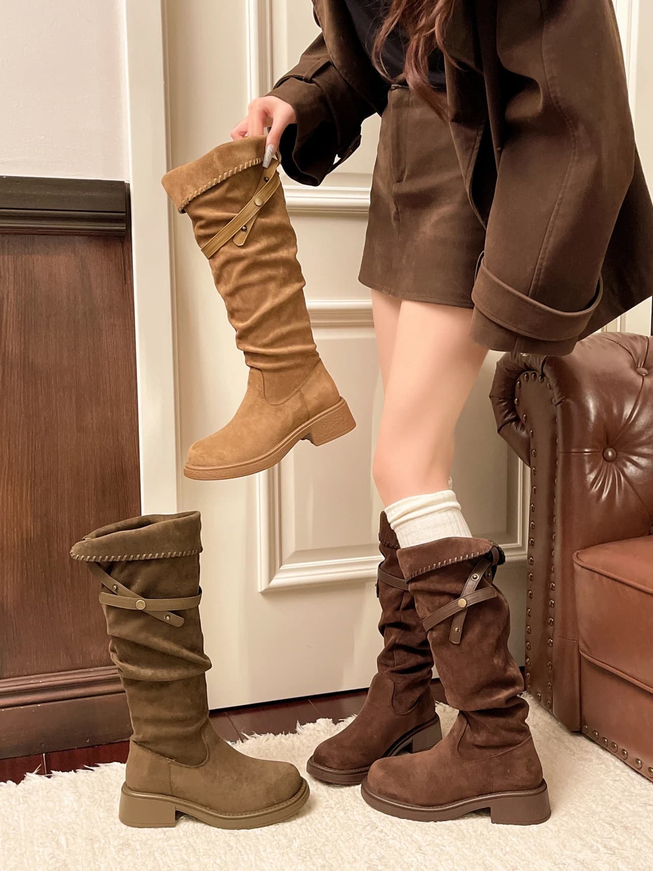 Platform Knee-High Boots 2026 New Fall/Winter Retro Knight Stacked Over-the-Knee Boots