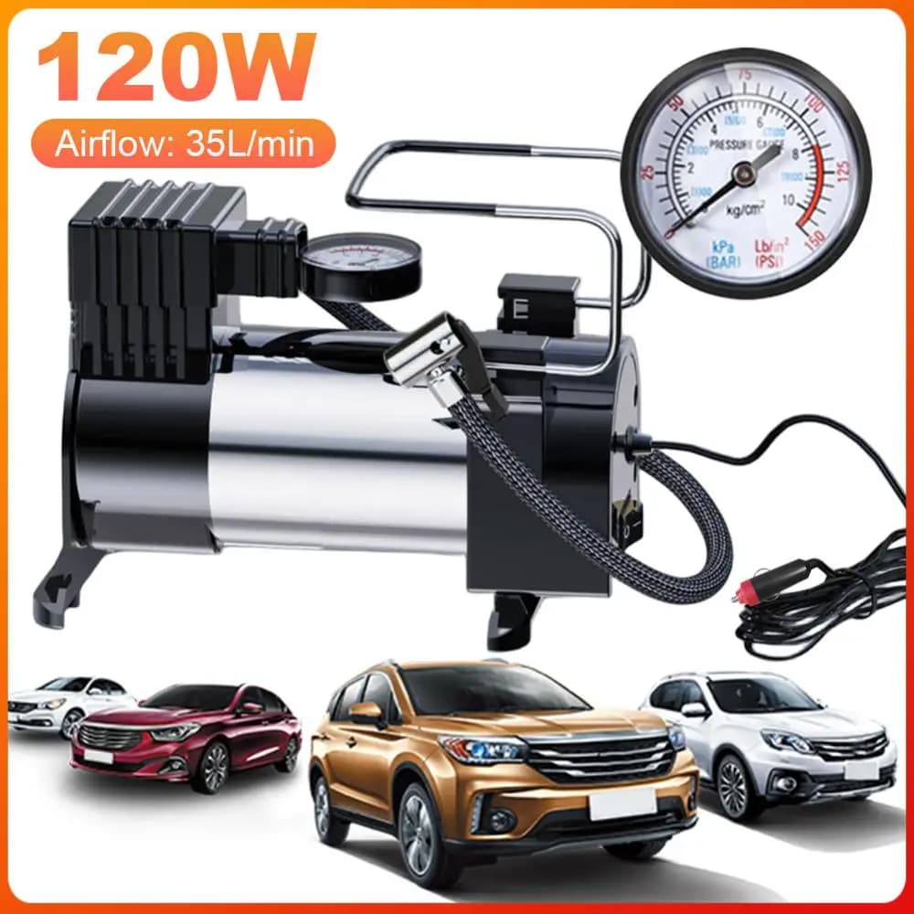 12V Portable Air Compressor with Pressure Gauge Electric Tire Inflator Cylinder Power System Car Tire Pump Car Electric Air Pump