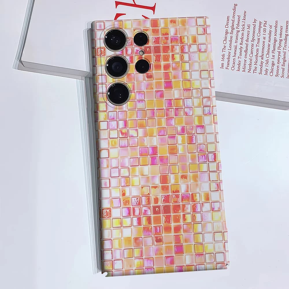 Iridescent Mosaic Tiles For Samsung Galaxy S26 S25 S24 A56 A36 Dual Layer Luxury Fashion Full Lens Protective Case
