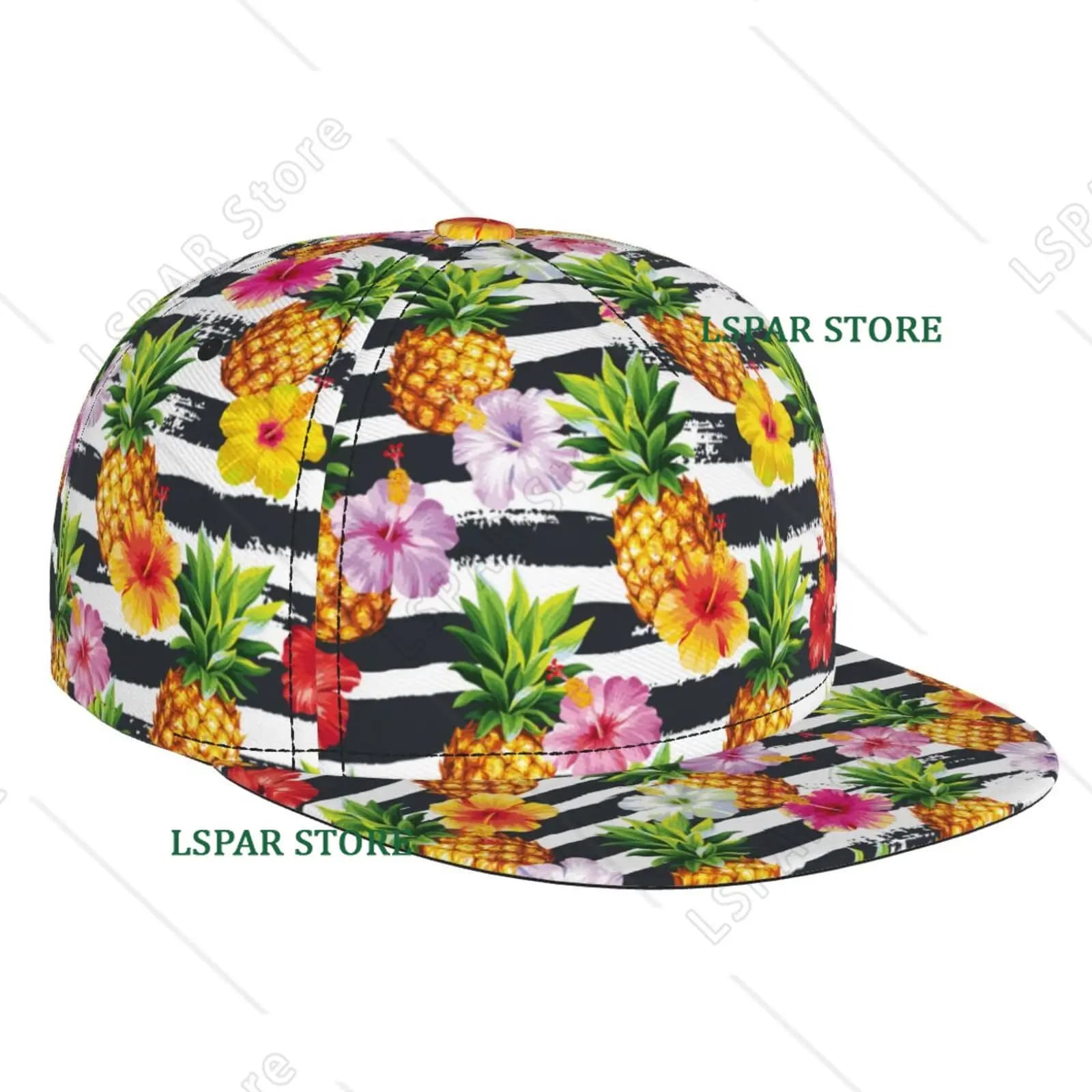 Tropical Hawaiian Printed Flat Brimmed Hat Street Skateboarding Hip Hop Hat Outdoor Leisure Sunshade Baseball Hat Universal