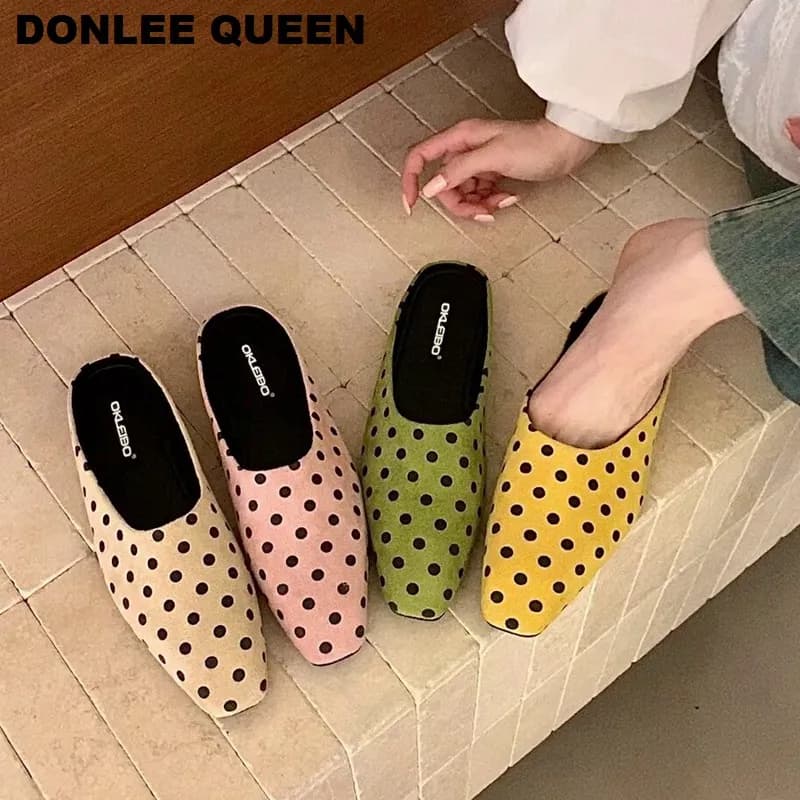 New Summer slippers 2026: Fashion Mules with Pois, Women's Low Shoes, Soft slippers Slip-On, Ballet casual shoes