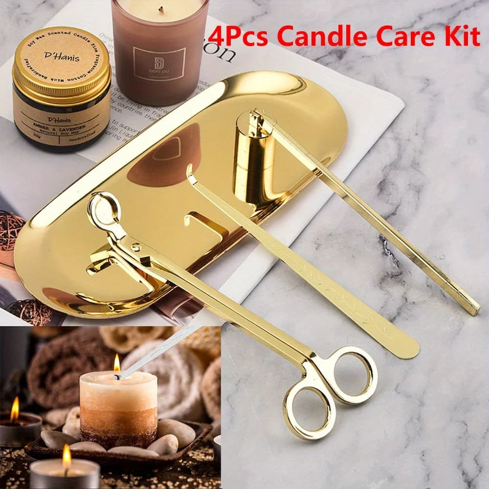 4 pcs/set Stainless Steel Luxury Candle Care Kit Stoppino Trimmer Forbici Estintore Ganci Candle Accessories Set FAI Candle Tool