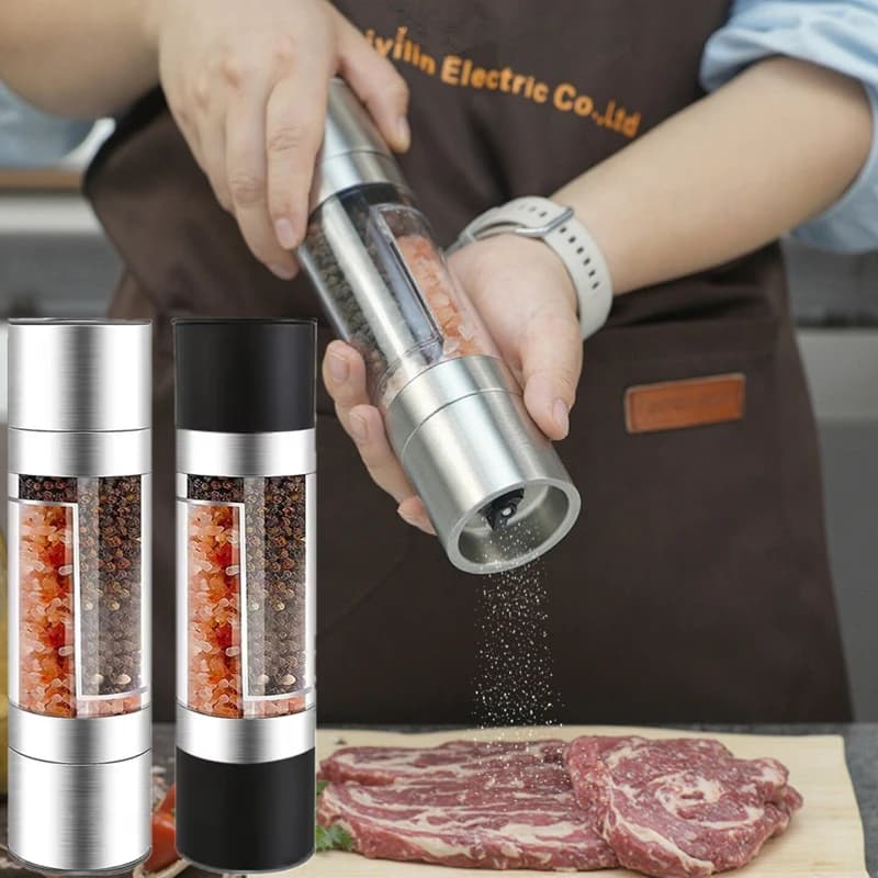 Macinino per sale e pepe 2 in 1 manuale in acciaio inossidabile con macina spezie regolabile in plastica, utensile da cucina