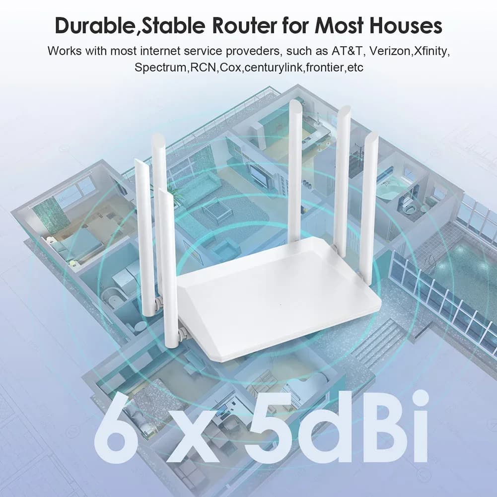Nuovo router wireless 1200M Antenna esterna Modem Router Ampia copertura Ripetitore WiFi Router di segnale di amplificazione per ufficio domestico 2.4G