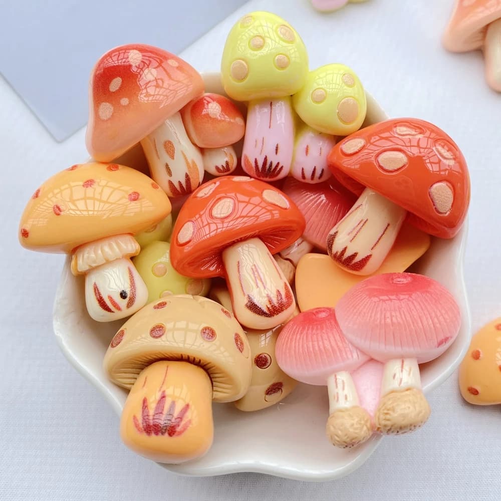 10 pezzi nuova serie di funghi del fumetto in resina cabochon con retro piatto scrapbooking accessori per la decorazione artigianale di gioielli fai da te