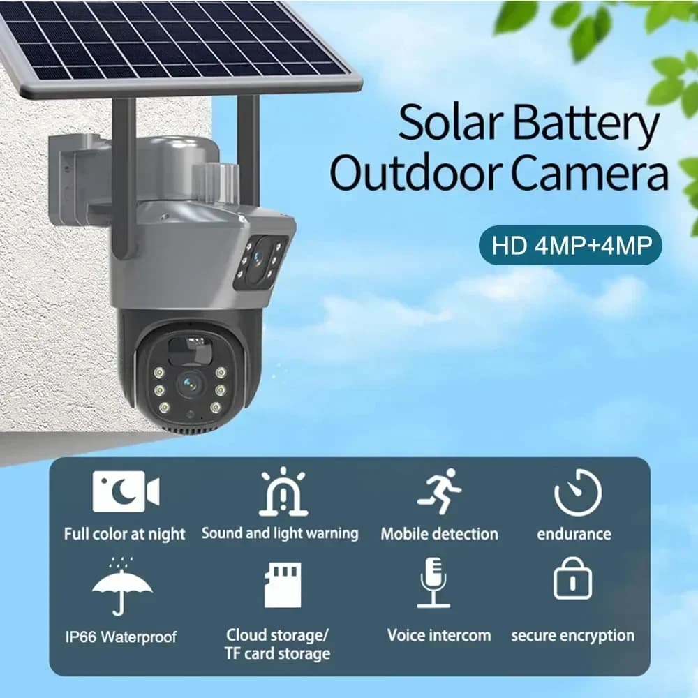 La telecamera solare con scheda SIM 4K 8MP viene gratuita con una memoria da 256G Telecamera IP esterna Protezione di sicurezza a doppio schermo Sorveglianza wireless