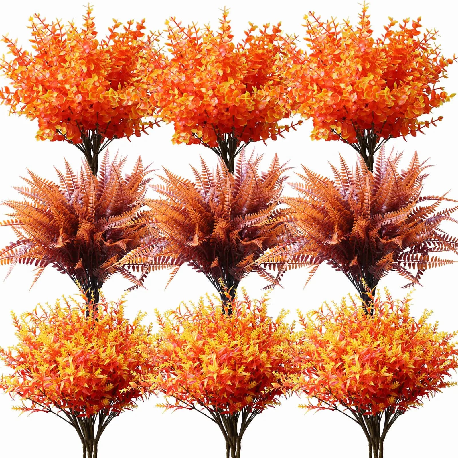2 pezzi di fiori autunnali artificiali in plastica resistente ai raggi UV, finto felce di Boston, pianta di eucalipto per l'arredamento del giardino di casa del Ringraziamento, autunno