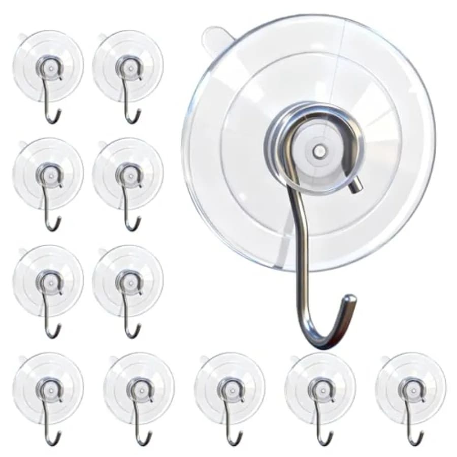 Suction Cup Hooks, Medium V2.0, 1.77 Inch Clear Stainless Steel Hooks, 12 LB Max Load, Reusable Removable No Trace, Ideal for S