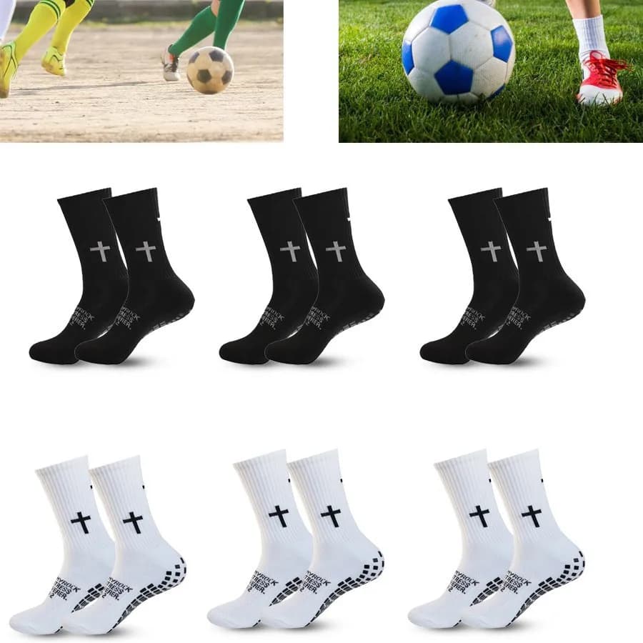 5 paia di calzini da calcio professionali per allenamento e competizione, con fondo in spugna spessa, a tubo medio, antiscivolo, con colla.