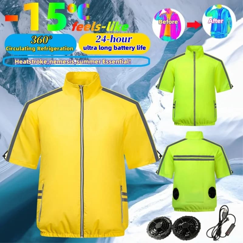 Gilet freddo Ventilatore elettrico Giubbotti Raffreddamento da uomo Abbigliamento climatizzato Escursionismo Raffreddamento 14 ore Top da pesca da lavoro ad alta temperatura