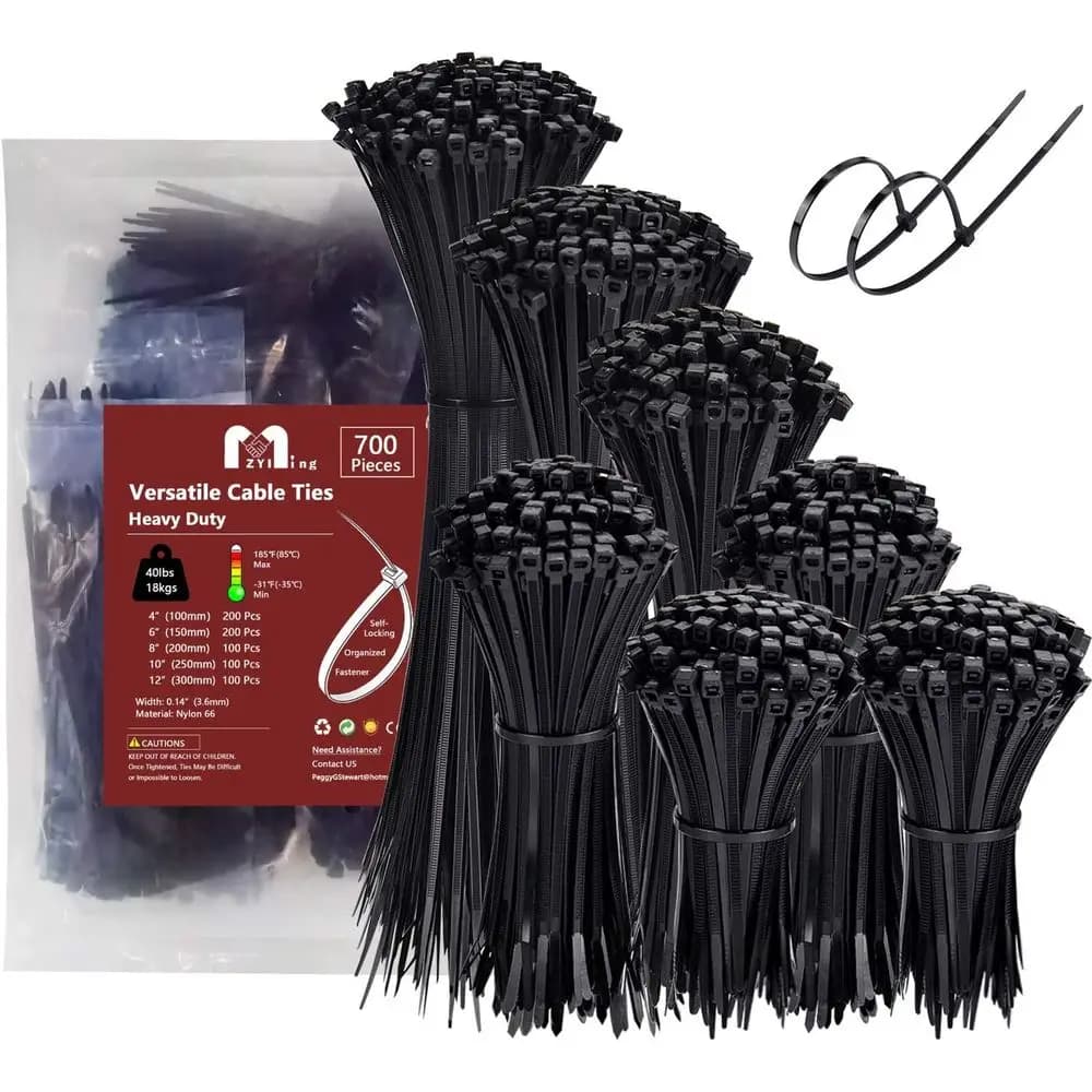 Confezione da 700 Fascette per Cavi in Plastica Resistente ai Raggi UV, Assortite in Varie Dimensioni, per Gestione Cavi