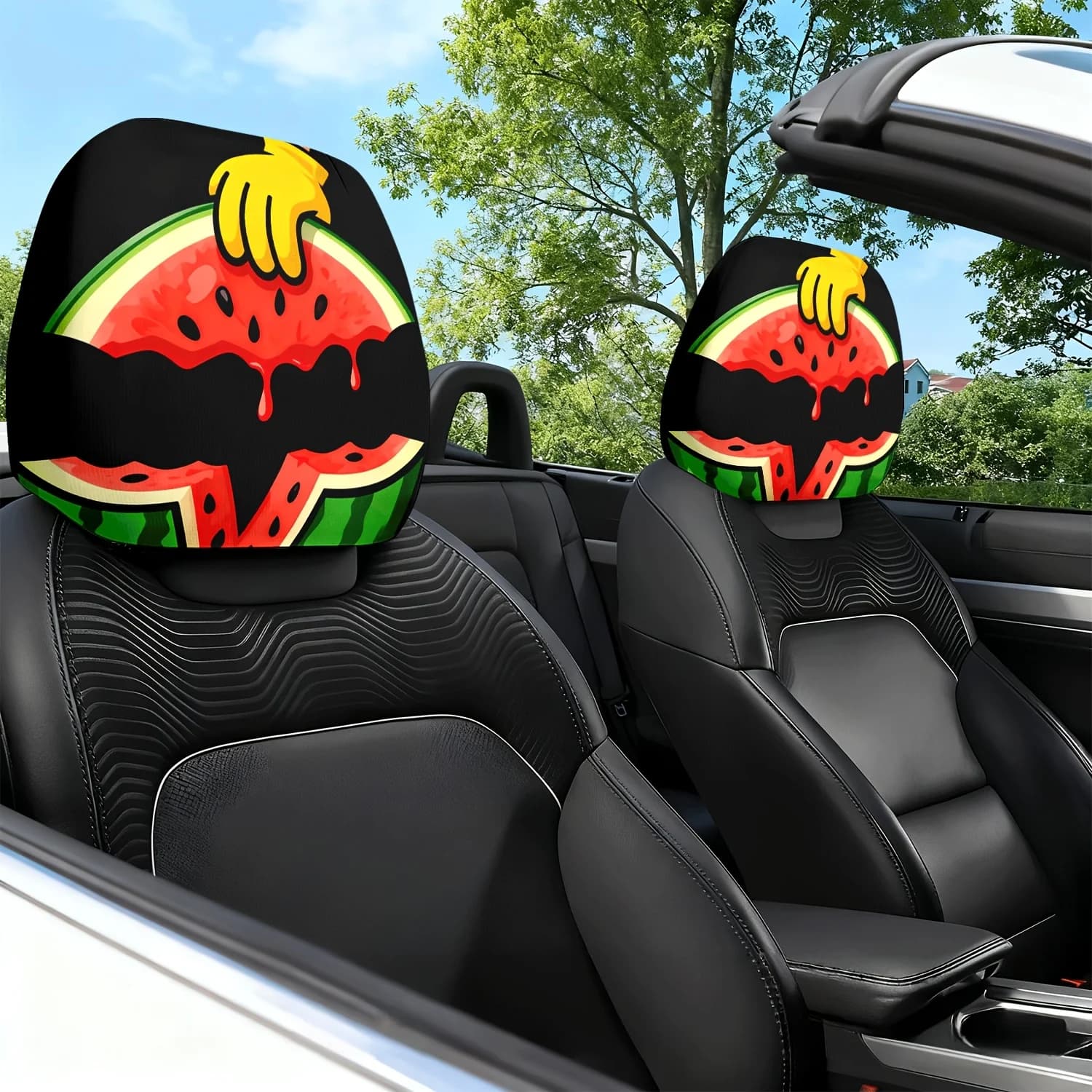 2 Pezzi Copri Poggiatesta Auto con Stampa Tema Anguria - Cuscino Poggiatesta per Sedile Auto - Design Carino - Accessori Auto