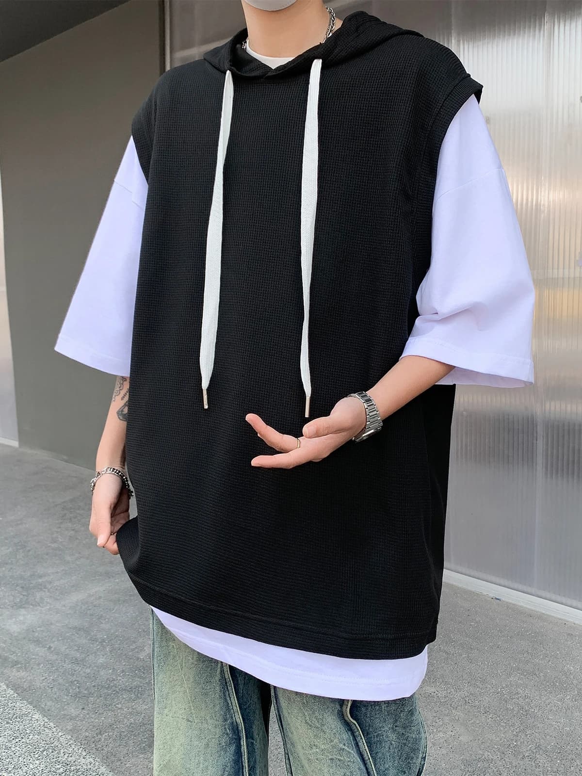 Loose Fit Men's Short Sleeve Hoodie T-Shirt Thin Five Sleeve Summer Trendy Casual Youth Fashion Sweatshirt Four Seasons Wear
